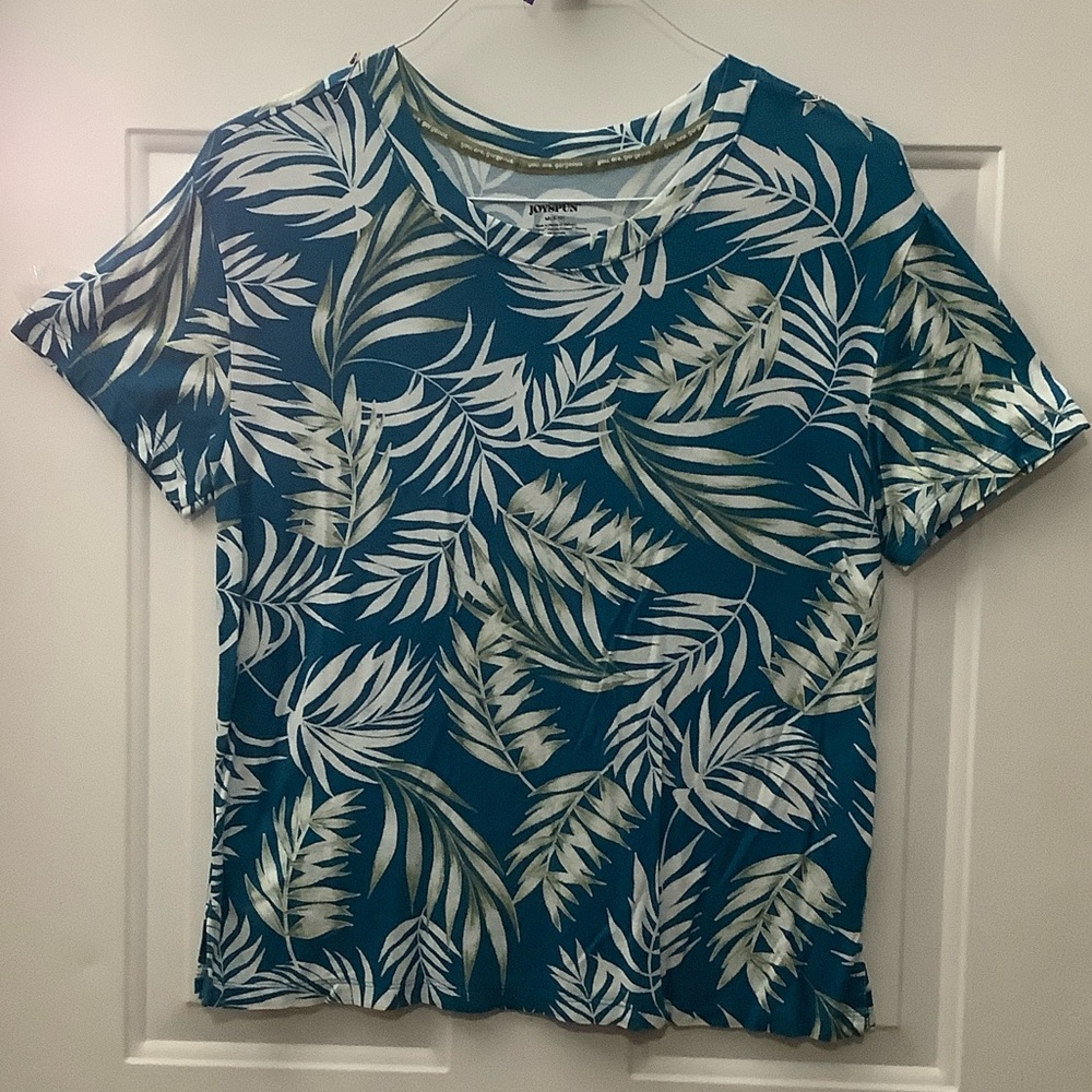 Tropical Leaf Print Short Sleeve Top